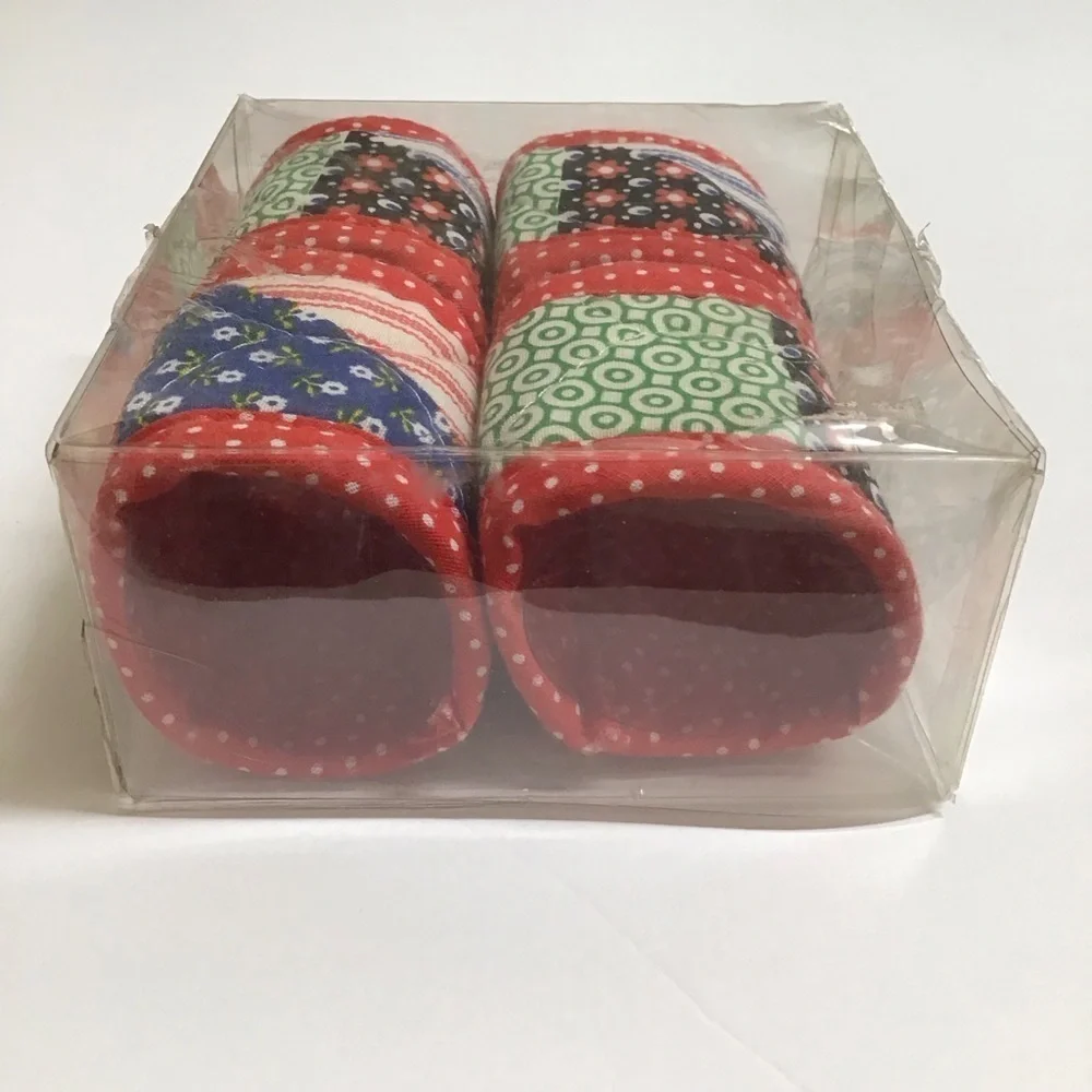 Vintage Calico Fabric Quilted Napkin Rings SET OF 4 Dining Boho Farmhouse NEW
